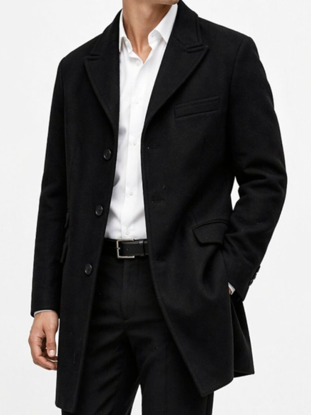 BENETTON Wool Button Front Long Dress Coat Black Large Sz 50